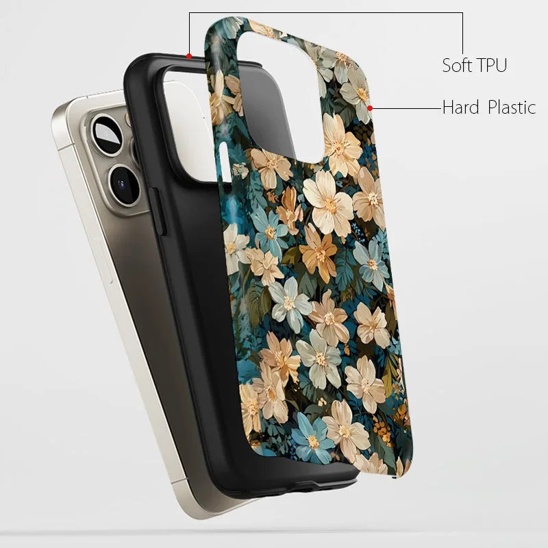Retro Flower 2 IN 1 Film shell Phone Case For Samsung S25 S24 S23 S22 S21 Plus Ultra S25 Edge S20 FE A56 A16 15 26 36 Cover