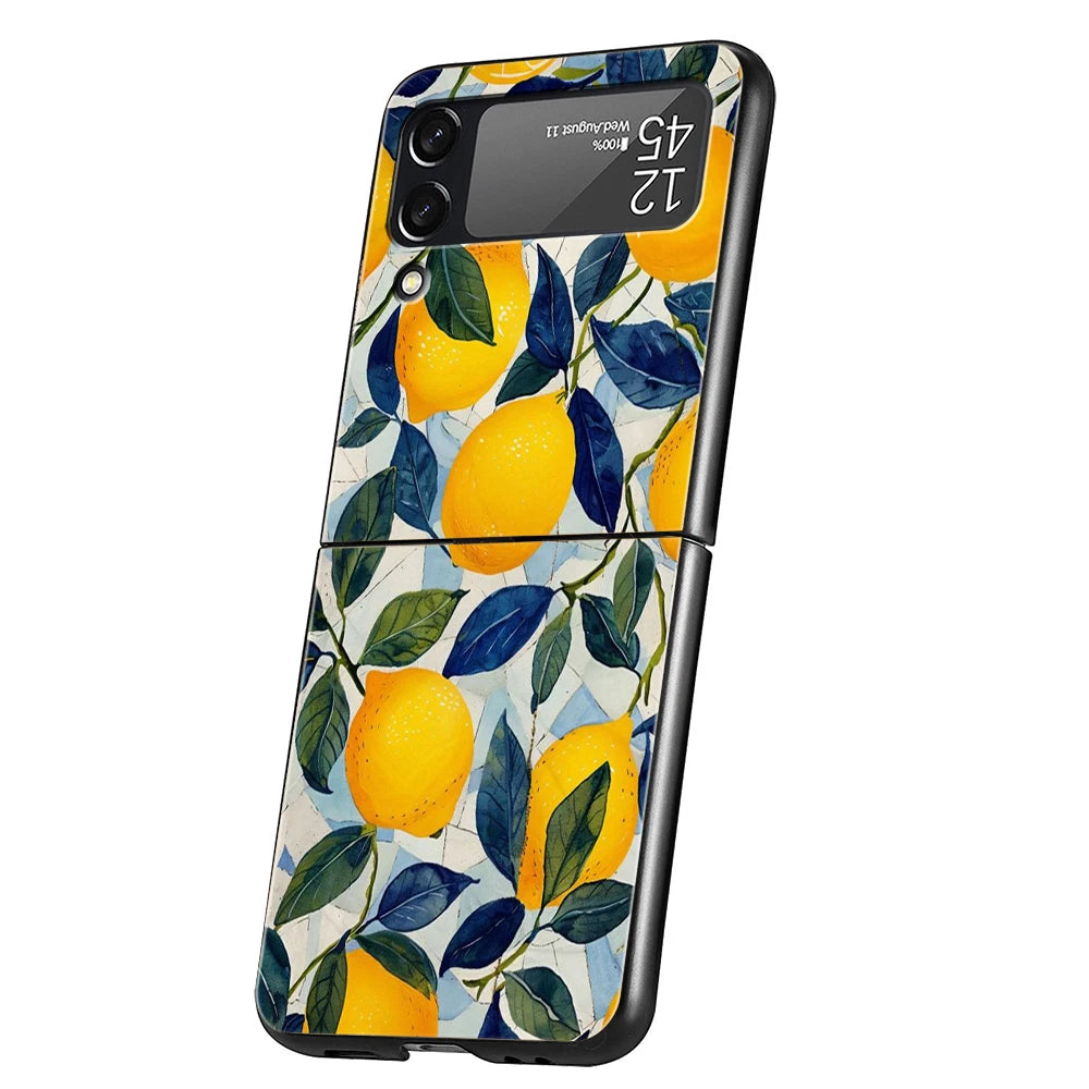 Luxury Phone Case For Samsung Galaxy Z Flip 3 4 5 6 Hard Folding PC For Samsung Z Flip3 Flip4 Flip5 Cover Retro Fruit lemon