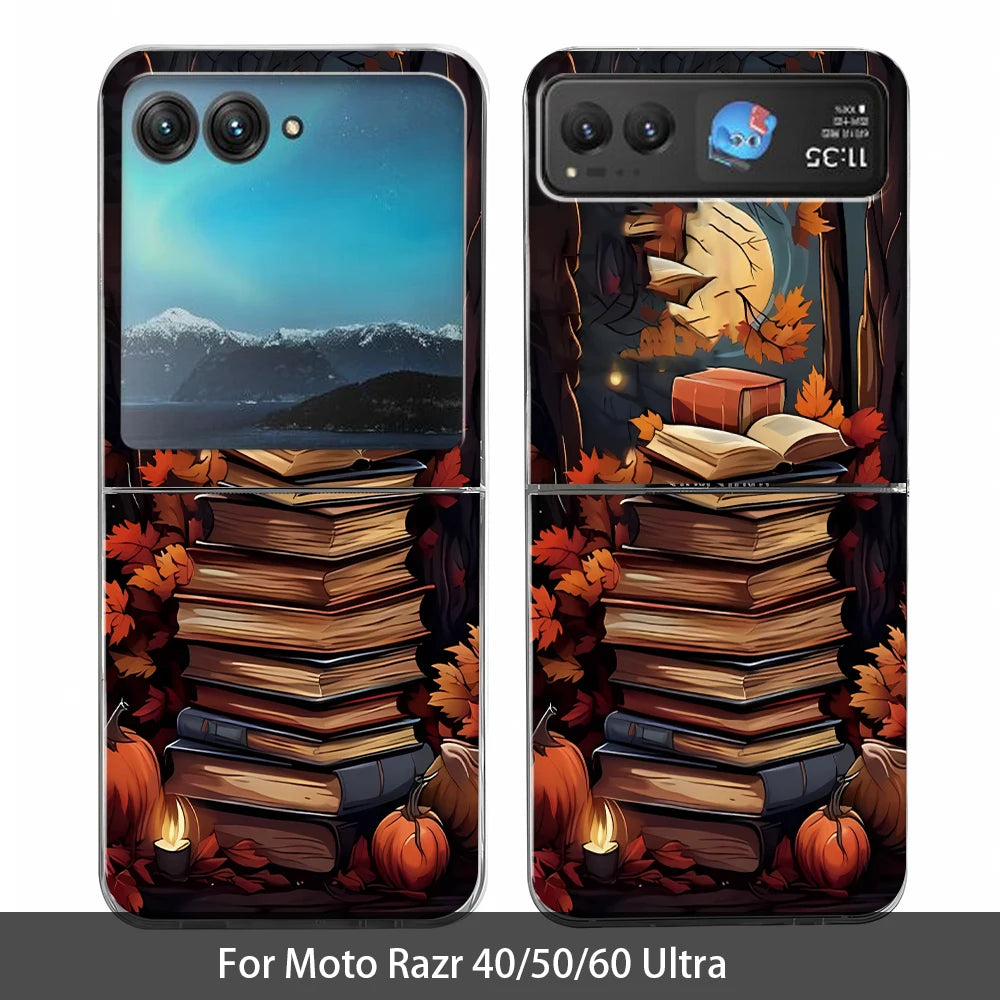 Vintage Magic Bookcase Painted Clear Hard Phone Case For Motorola Razr 60 50 40 Ultra Razr Plus 2025 2024 2023 Bumper Cover