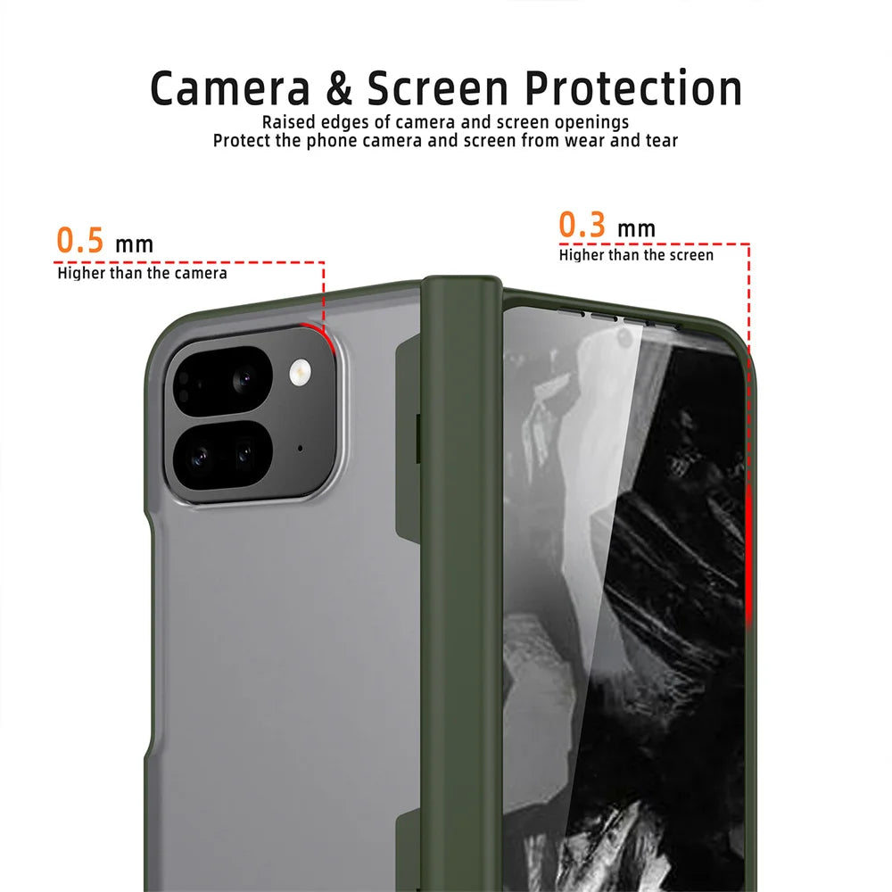 Luxury Screen Protector Film Hinge Phone Case For Google Pixel 9 Pro Fold Translucent Full Body Protective Shockproof Back Cover