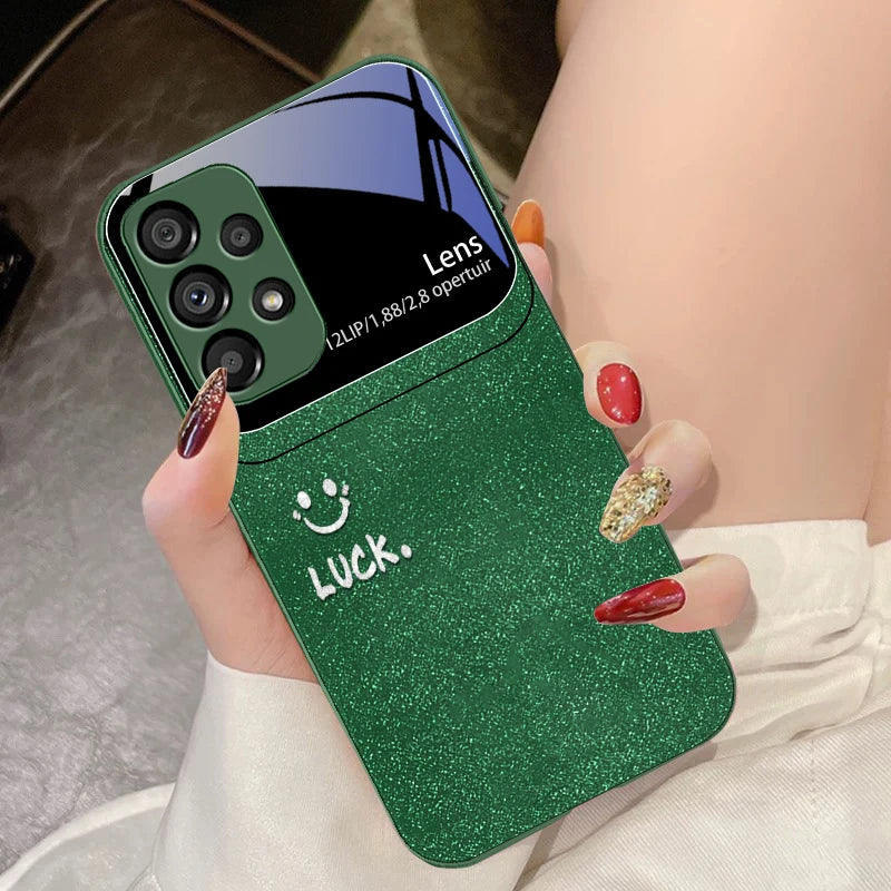 Sunshine Smile Silver For Samsung Galaxy S10 4G S20 11E 30 S21 22 S24 Fe Pro S23 S25 Ultra 5G S9 Tempered Glass Phone Case