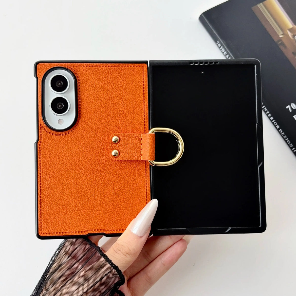 Luxury Leather Phone Case with Ring Holder for Samsung Galaxy Z Fold 8 Ultra Fold7 Fold6 Fold5 Fold4 Fold3 Anti-Fall Matte Cover