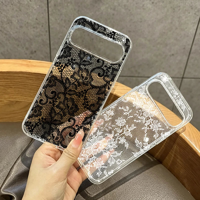 For Google Pixel 11ProXL Luxury White Black Lace Floral Phone Case for Google Pixel 11 Pro XL 6 7 8 9 10 Pro 6A 7A Clear Cover