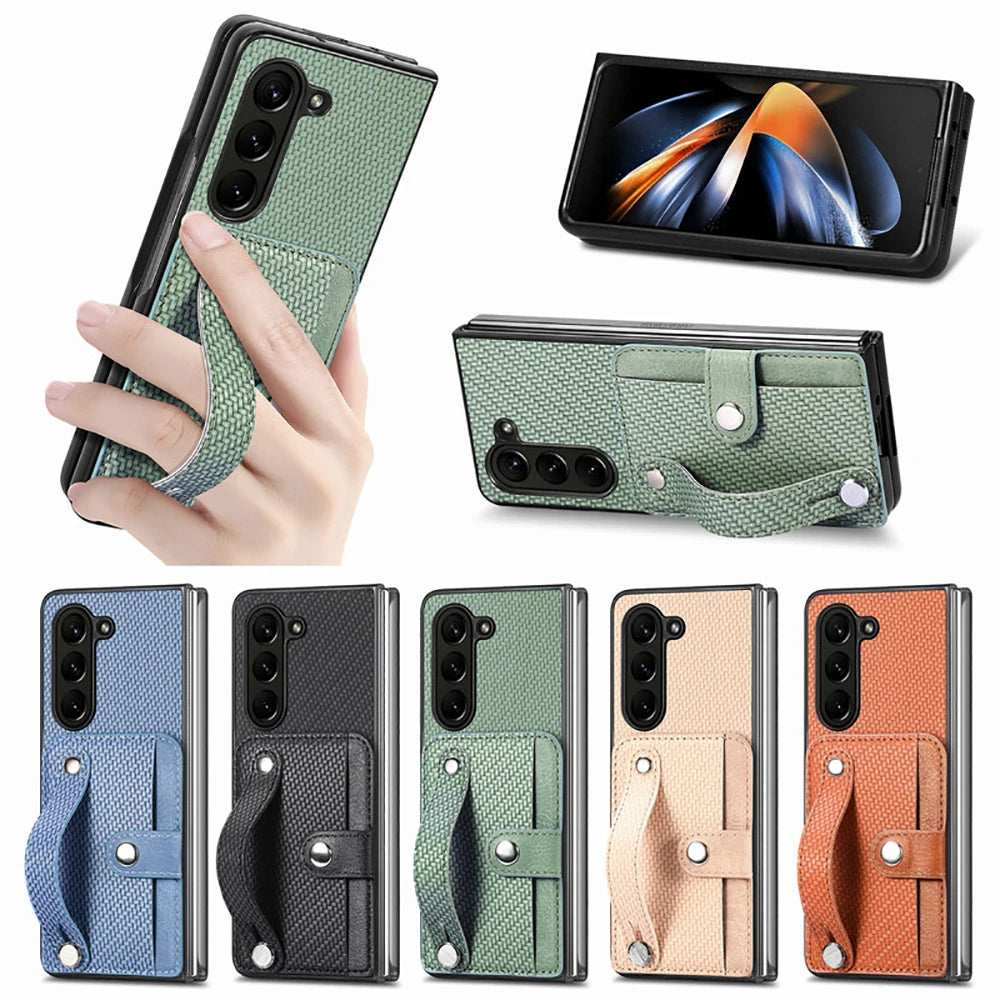 Luxury Case For Samsung Galaxy Z Fold 7 5G 2025 Leather Card Wristband Back Cover For Galaxy Z Fold 6 5 4 3 2 Fold7 Funda