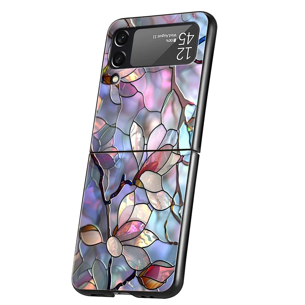 Flower marble Geometry Phone Case For Samsung Galaxy Z Flip 3 4 5 6 7 Hard Folding PC For Samsung Z Flip3 Flip4 Flip5 Cover