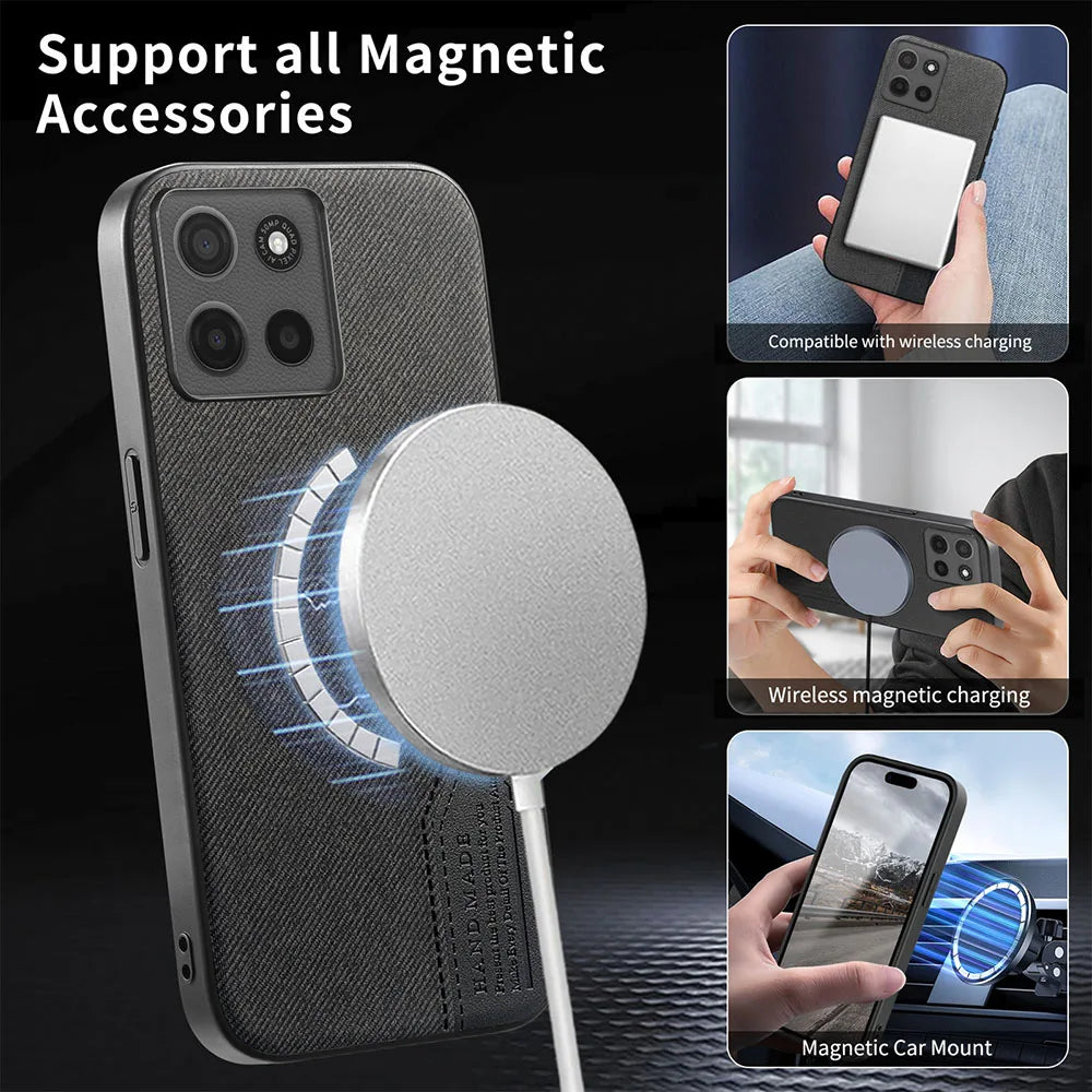 Luxury Fabric Leather Splicing Magnetic Case For Moto G05 G15 Power G06 G56 G86 G67 G77 Edge 70 Ultra 60 Neo Protective Cover