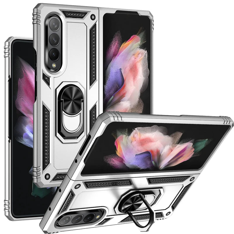 For Samsung Galaxy Z Fold3 5G ZFlod3 Case Magnetic Car Holder Ring Stand Shockproof Armor Phone Case For Sumsung Z Fold 3 Cover
