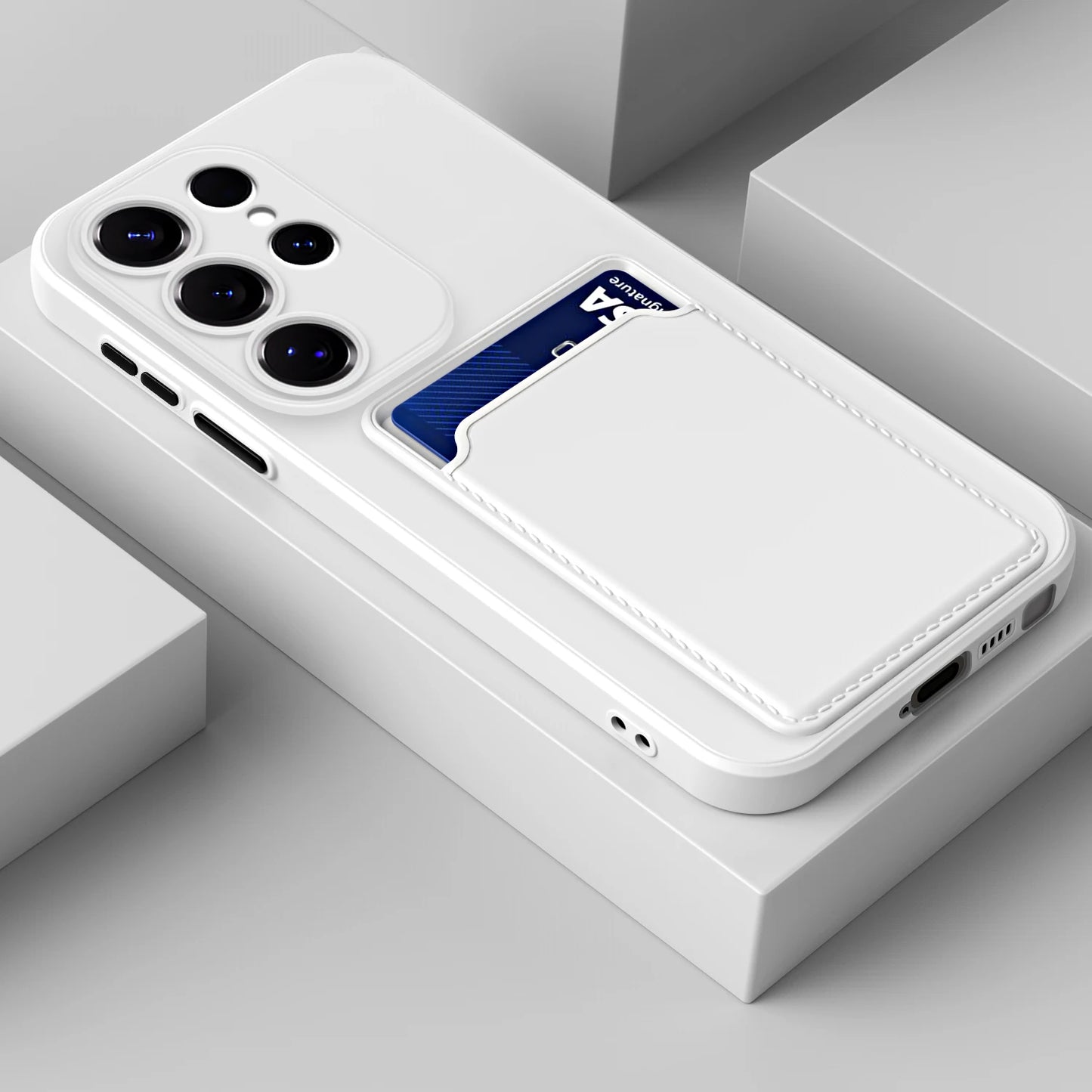 Liquid Silicone Case For Samsung Galaxy S25 S24 S23 S22 S21 S20 Ultra Plus FE Note 20 10 Ultra A16 A56 A26 A54 Card Holder Cover