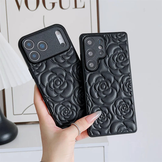 Camellia Flower Pattern PU Leather Phone Case For Samsung Galaxy S25 Ultra Edge S24 FE S23+ Plus A56 A55 A54 A53 A36 A35A26 5G