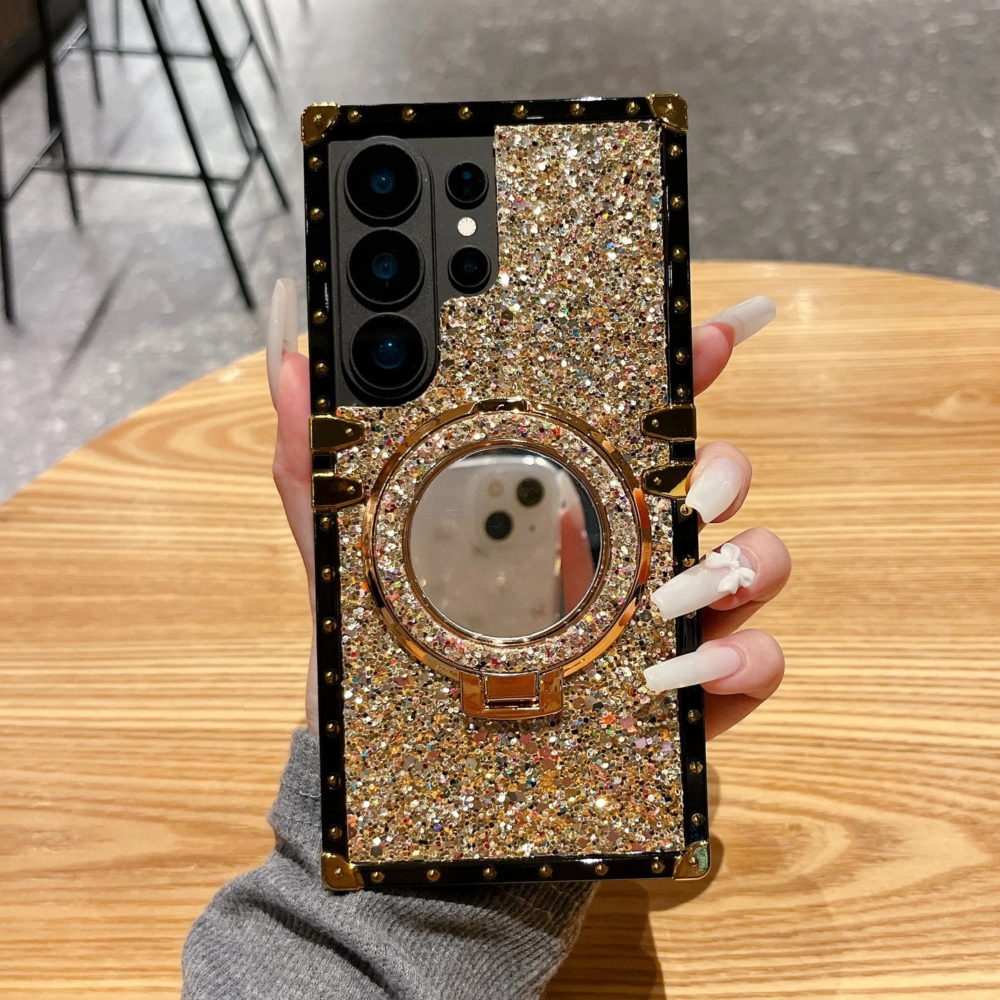High-End Glitter Makeup Mirror Stand Magnetic Phone Case for Samsung S26 Ultra S25 plus S24FE S23 S22 Protective Cover