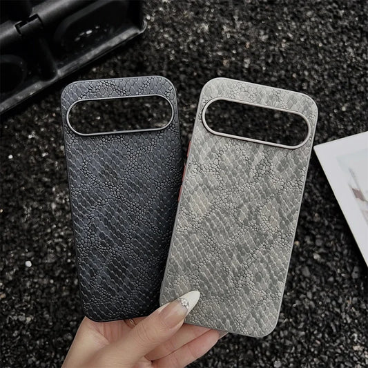 Luxury Business Black Grey Snake Pattern PU Leather Phone Case for Google Pixel 9 10 Pro XL 9Pro 9A Soft Silicon Back Cover