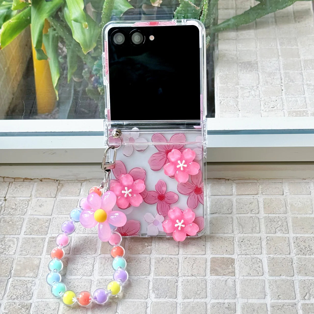 
for Samsung Galaxy Z FLIP 7 FE 6 5 4 3 flip7 Rope Strap Pendant Fold Phone Case 3D Sunflower Peach Blossom Cover﻿﻿