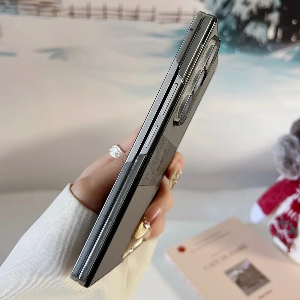 For Samsung Galaxy Z Fold 7 6 5 4 Case Magnetic Leather Deer Pattern Hinge Thin Shockproof PC Wireless Charge Cover For ZFold7