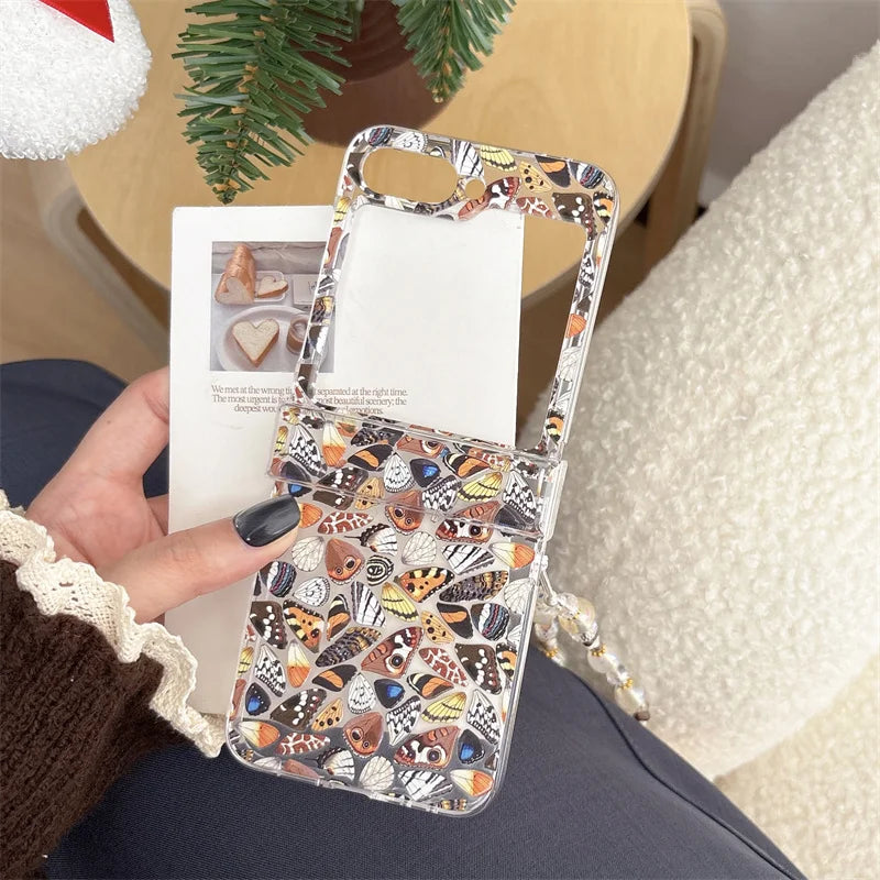 Fashion Butterfly Wings Phone Case For Samsung Galaxy Z Flip 7 6 5 4 3 Flip6 Flip7 Cover with Chain Cute Hinge Cases Flip6 Funda