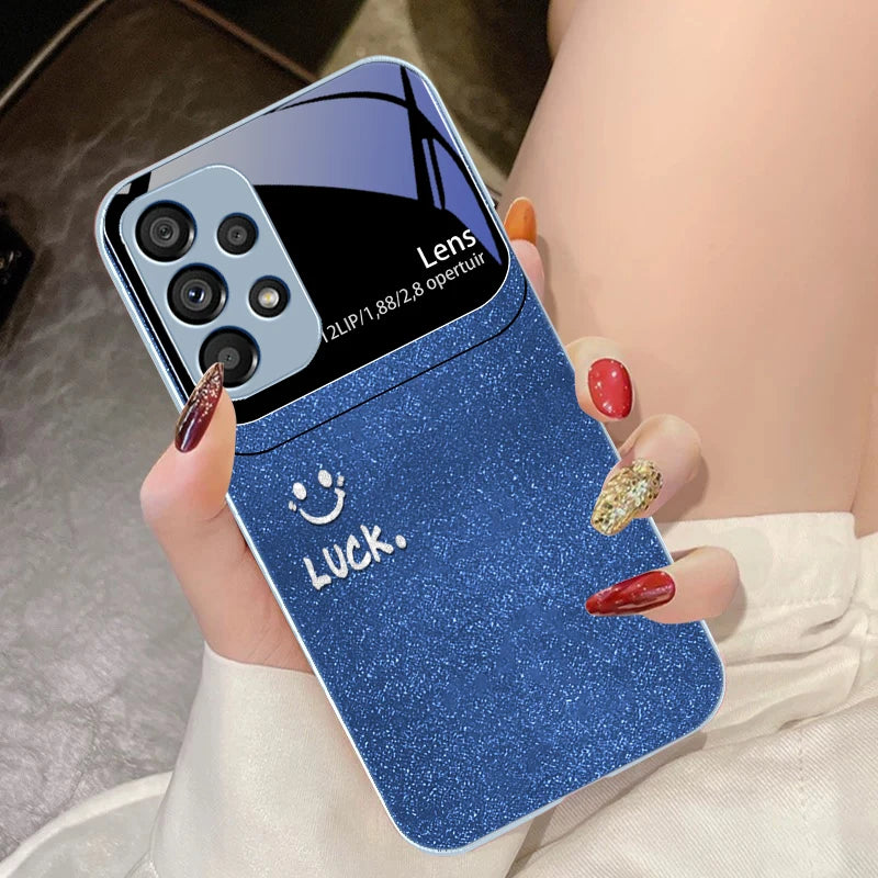 Sunshine Smile Silver For Samsung Galaxy S10 4G S20 11E 30 S21 22 S24 Fe Pro S23 S25 Ultra 5G S9 Tempered Glass Phone Case