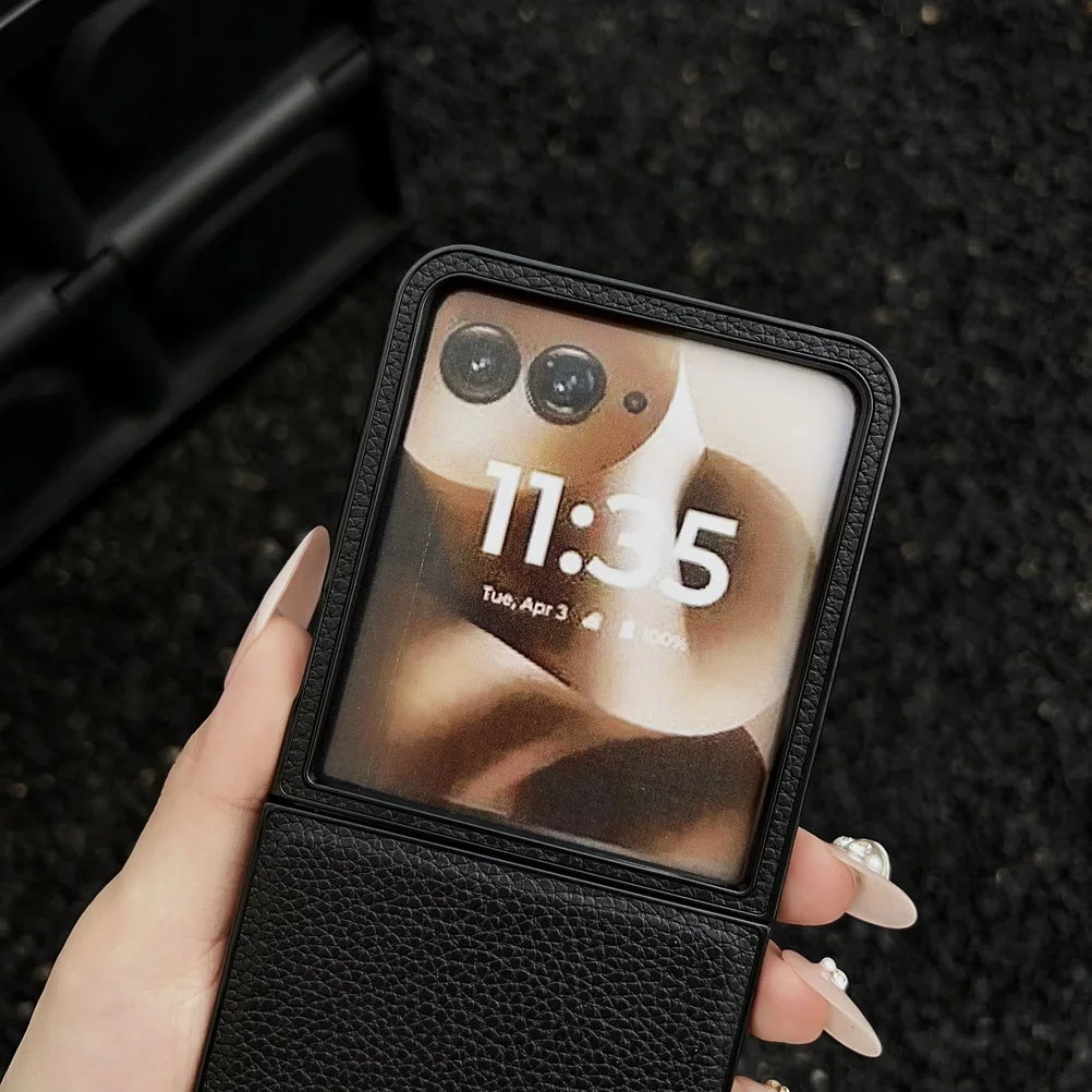 Plain Leather Lychee Patterned Case For Moto Razr 60 Ultra Razr60 Motorola razr 50 Ultra razr+ 2024 Camera protect Cover