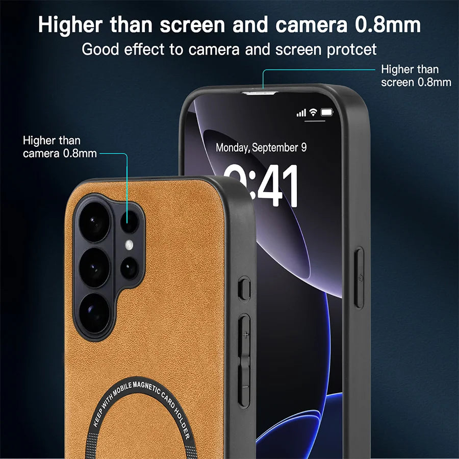 For Magsafe Phone Case For Samsung Galaxy S26 S25 S24 S23 S22 S21 S20 Puls Ultra Magnetic Wireless Charging Leather Back Cover