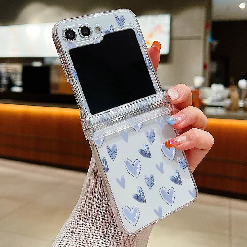 For Samsung Galaxy Z Flip7 FE Flip6 Case Love Pattern Shockproof Clear Folding Phone Case For Samsung Galaxy Z Flip 7 6 5 4 3 5G