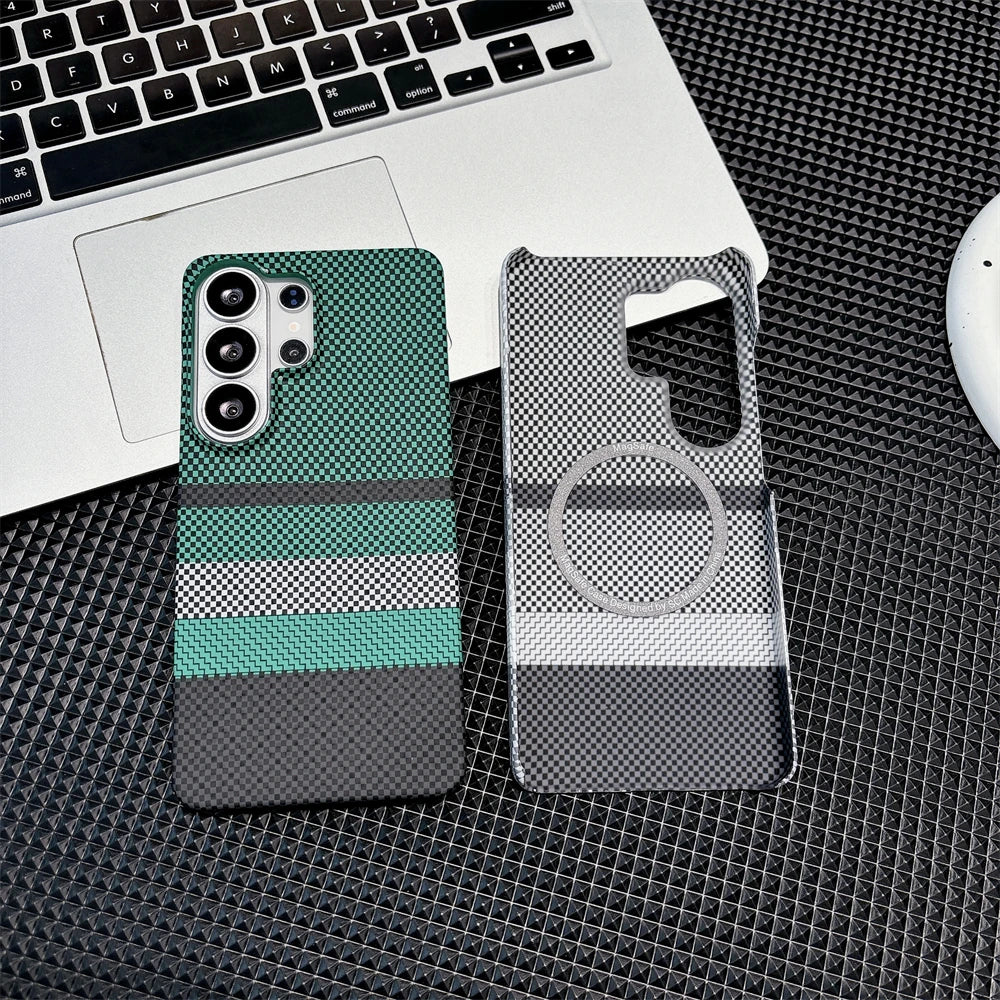 Luxury Carbon Fiber Wireless Charging For Magsafe Case for Samsung Galaxy S26 Ultra S26 Plus Alloy Lens Protection Hard Cover