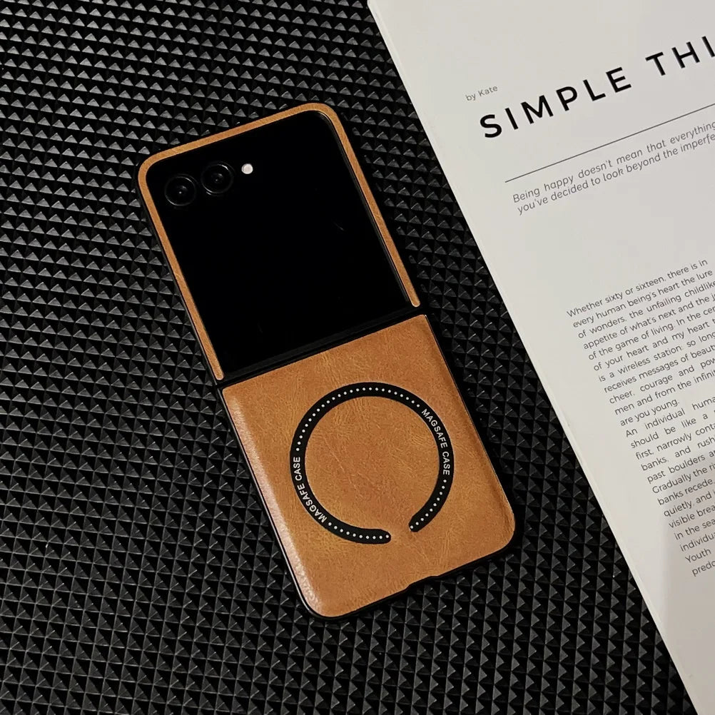 Retro Plain Vegan Leather With Magnetic Ring Case For Motorola Razr 60 Ultra razr60 Moto Razr 50 Razr+ 2024 Camera protect Cover