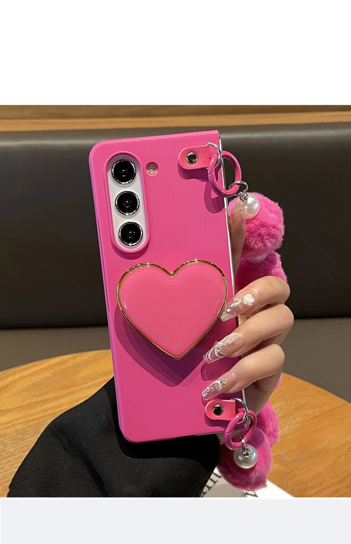 New Korean Rose Red Plush Ball Love Bracelet Pearl Bracelet Case for Samsung Galaxy Z Fold7 Z Fold6 Z Fold5 Z Fold4 ZFold3 Cover