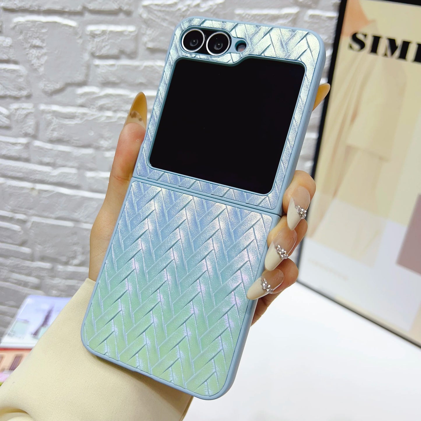 Gradient Color Weave Pattern Case for Samsung Galaxy Z Flip 3 4 5 6 7 5G ZFlip7 ZFlip6 2-piece Set Luxury Shockproof Back Cover