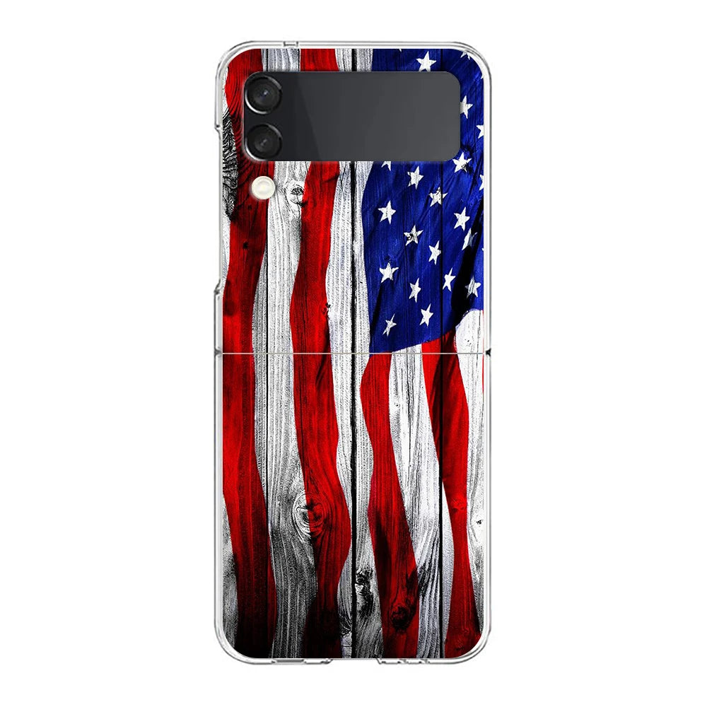 Phone Cover For Samsung Galaxy Z Flip 7 6 5 4 Case Transparent For Samsung Z Flip 3 Hard PC Shell American United States Flag