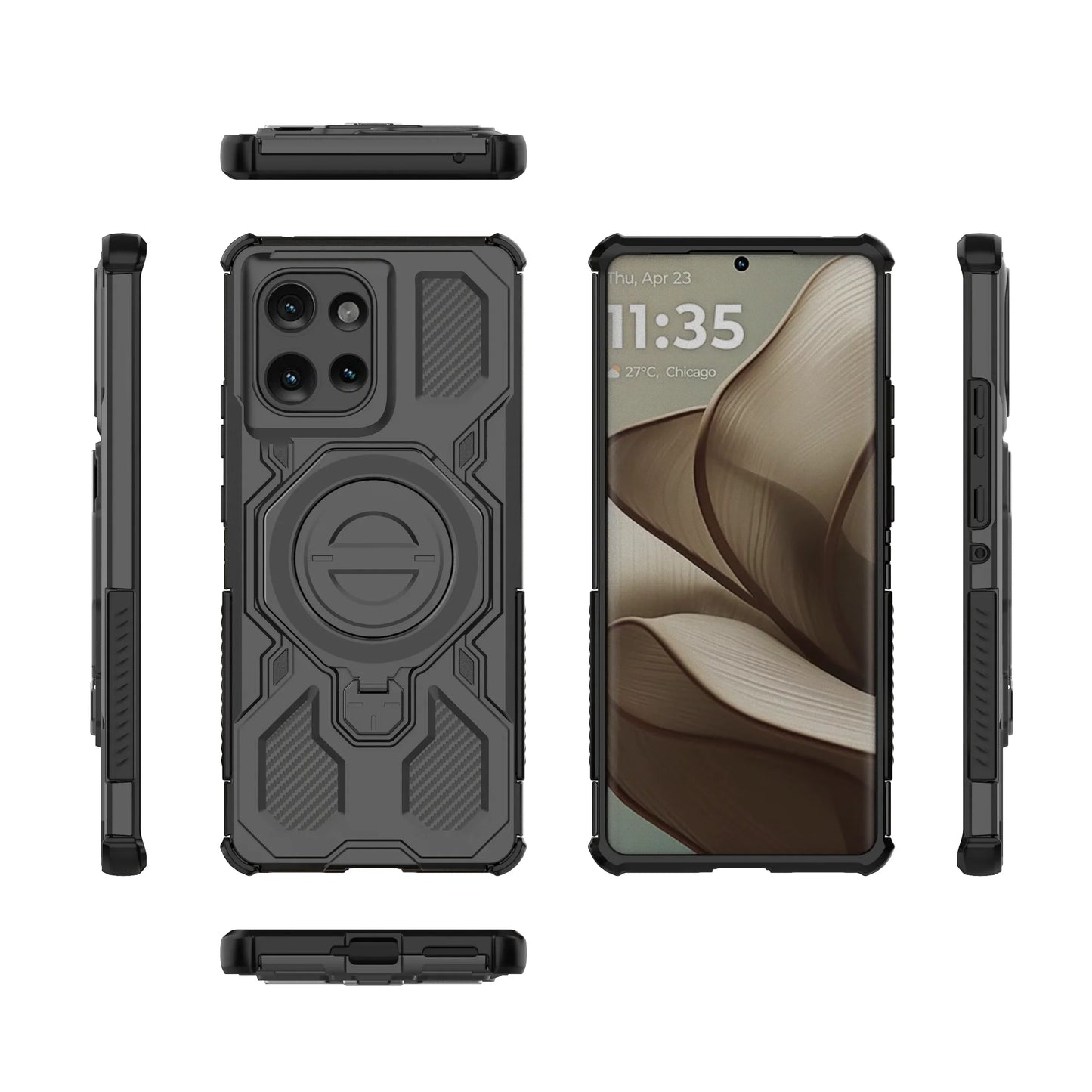 Magnetic Phone Case with Ring Stand Stand for Wireless Charging Motorola Moto Edge 50 Pro 60 Fusion 5G Hard Carbon Case