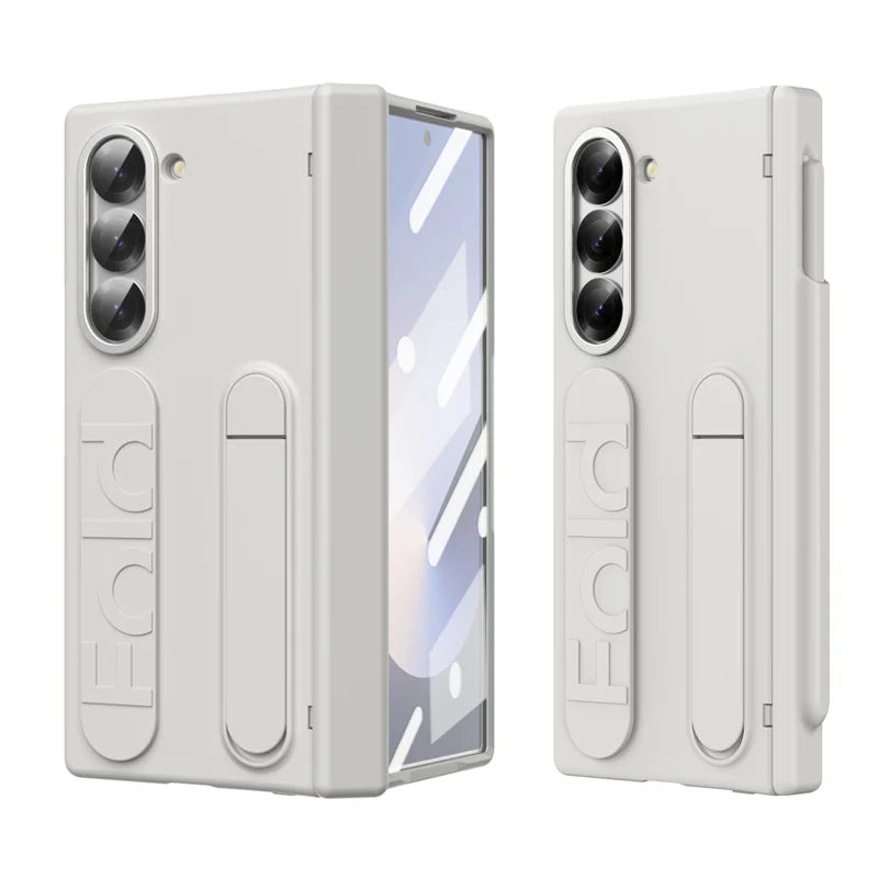 Wristband Holder Hinge Phone Case For Samsung Galaxy Z Fold 7 6 5 4 3 With Pen Slot & S Pen Screen Protector Film Protect Cover