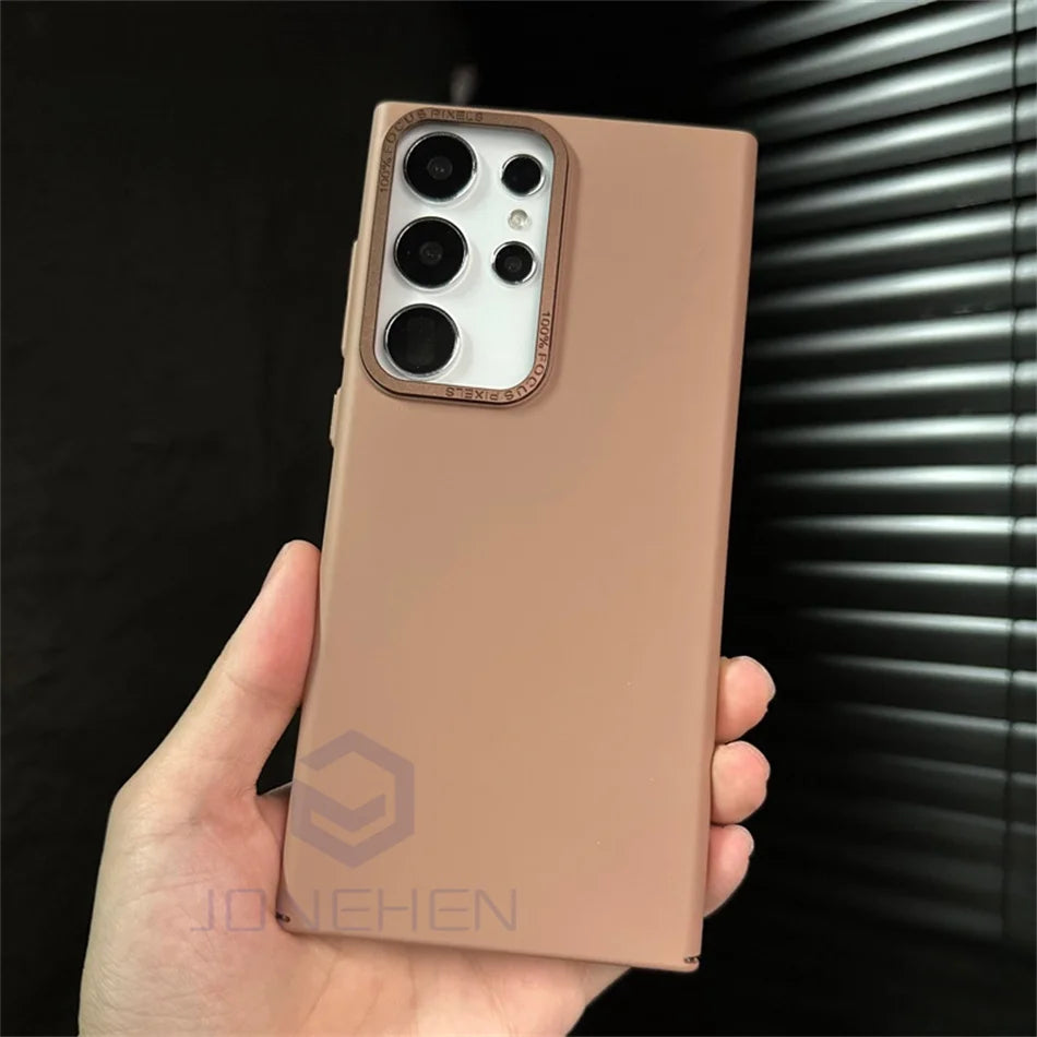 Slim Solid Color Skin Friendly Matte PC Case For Samsung Galaxy S24 S23 Ultra S22 Plus Luxury Alloy Len Hard Shockproof PC Cover