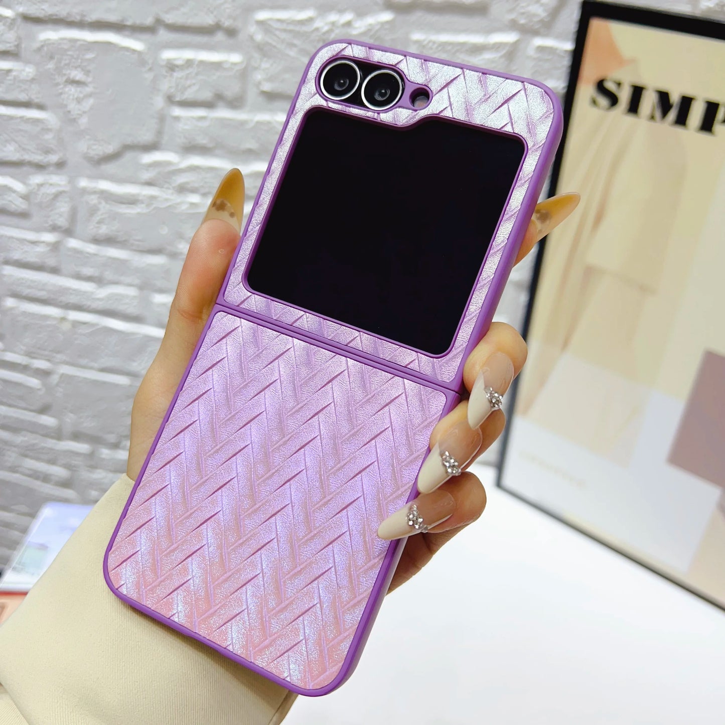 Gradient Color Weave Pattern Case for Samsung Galaxy Z Flip 3 4 5 6 7 5G ZFlip7 ZFlip6 2-piece Set Luxury Shockproof Back Cover