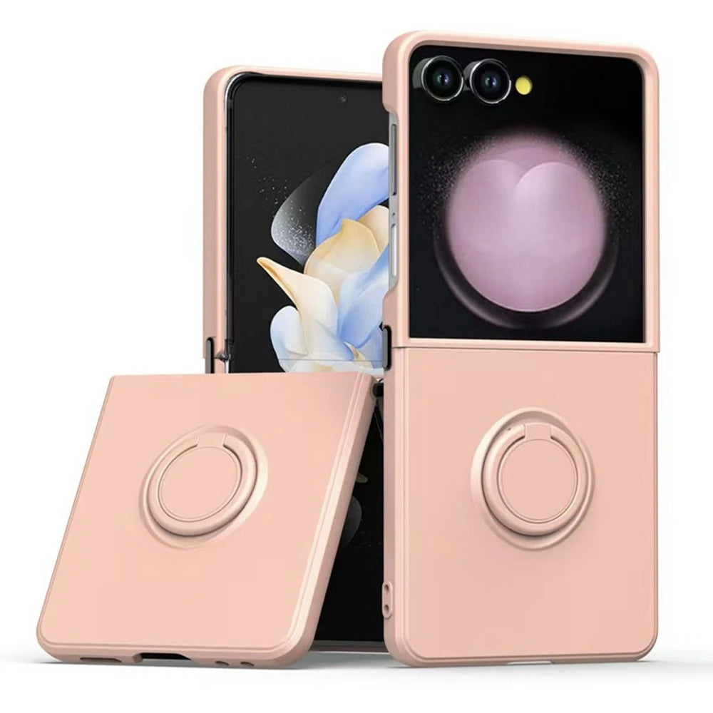 Luxury Liquid Silicone Stand Ring Holder Phone Cases for Samsung Galaxy Z Flip 7 6 5 4 3 7 FE Cute Soft Shockproof Case Cover