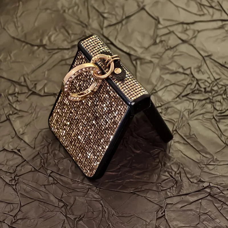 Artificial Diamond-Plated Ring Buckle Phone Case for Samsung Galaxy Z Flip 7 6 5 4 3 Series  Featuring a Luxurious Design Shiny