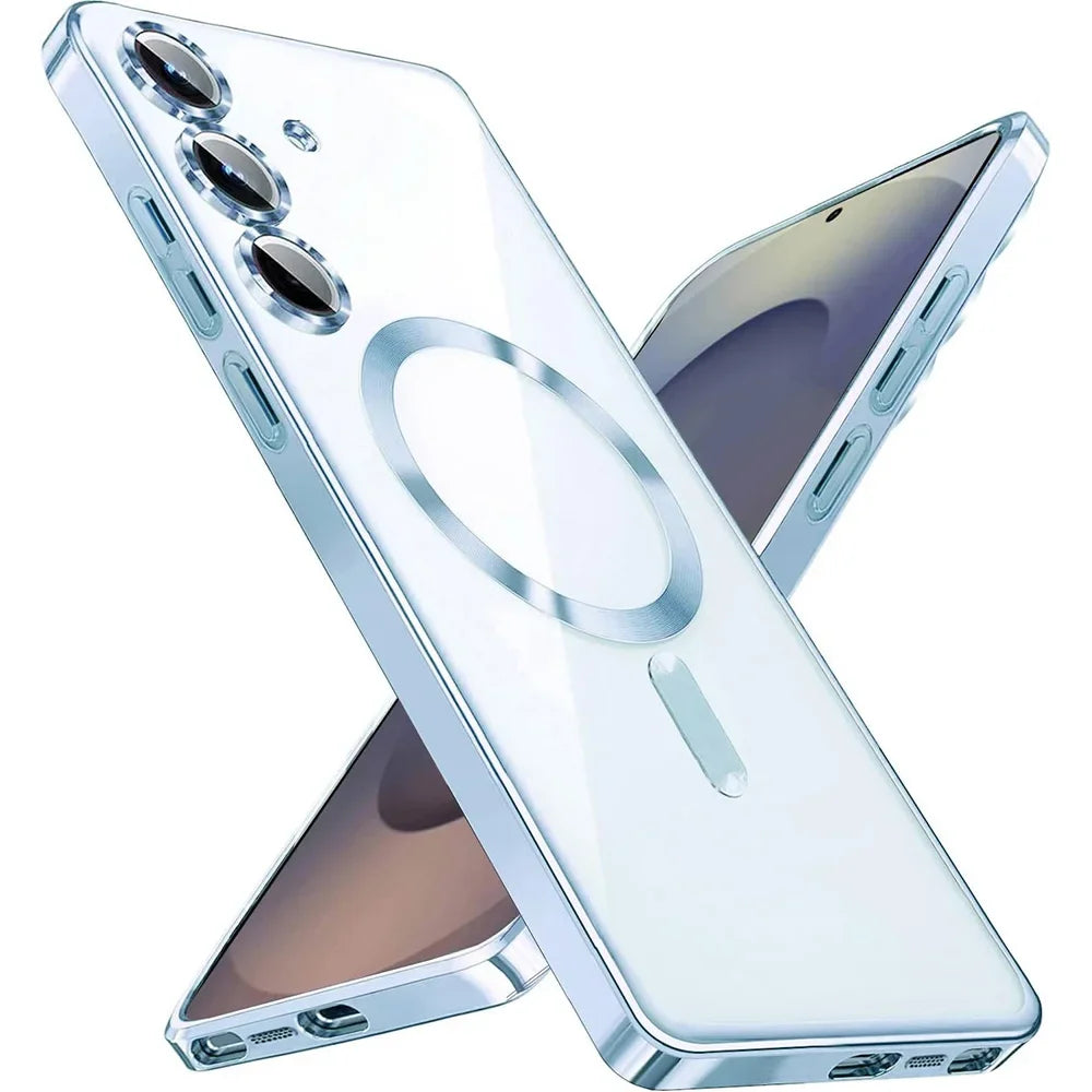 Luxury Plating Silicone Case For Samsung Galaxy S26 S25 Edge S24 FE S23 S21 S22 Ultra Plus Magnetic For Magsafe Clear Soft Cover