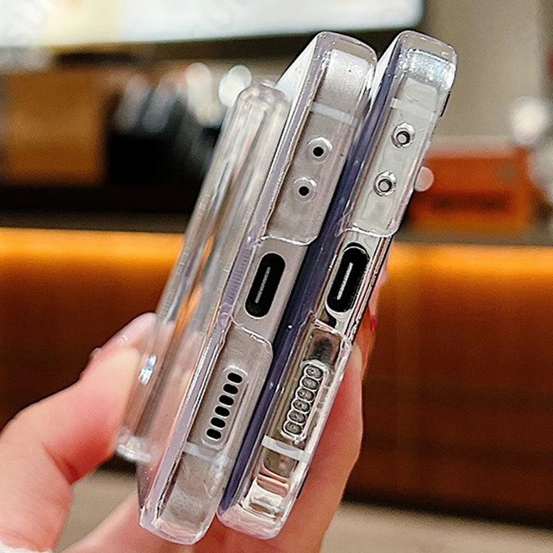 For Samsung Galaxy Z Flip7 FE Flip6 Case Love Pattern Shockproof Clear Folding Phone Case For Samsung Galaxy Z Flip 7 6 5 4 3 5G