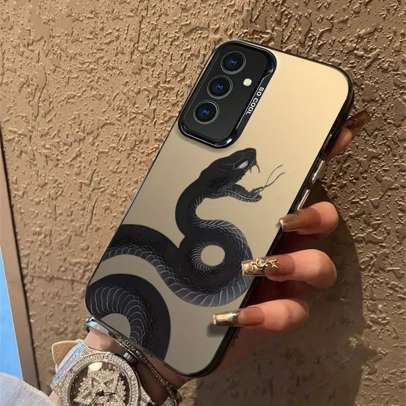 For Samsung Galaxy S25 Ultra Case Samsung S24 S24Ultra S22 S23 FE S 25 Case IMD Black Long Snake Animal Pattern Hard Phone Cover