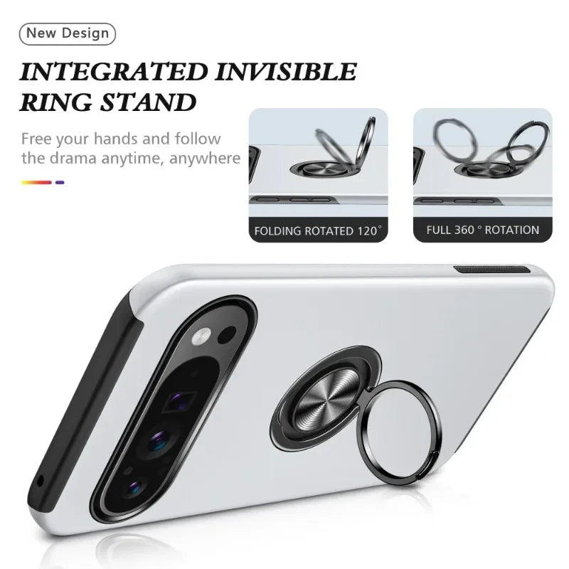 Magnetic Ring Holder Phone Case for Google Pixel 9 8 7 Pro XL 9A 8A 7A 6A WIth Kickstand Plastic Hard Shell Shockproof Cover