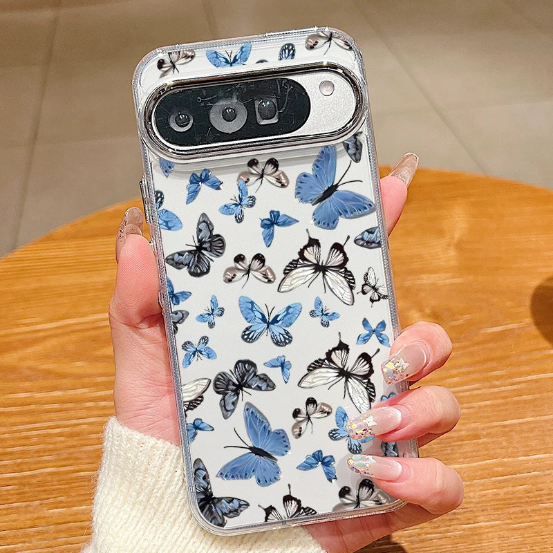Retro Butterfly Pattern Clear Phone Case For Google Pixel 10 9 8 7 Pro Pixel 9 10 Pro XL 7A 8A 9A Shockproof Soft TPU Back Cover