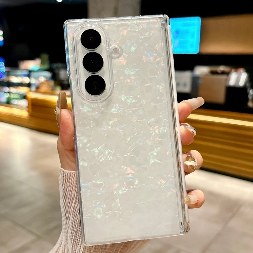 Gradient Colorful Shell Pattern Case For Samsung Galaxy ZFold 7 ZFold6 ZFold5 Strong Magnetic Central Axis Shockproof Hard Cover