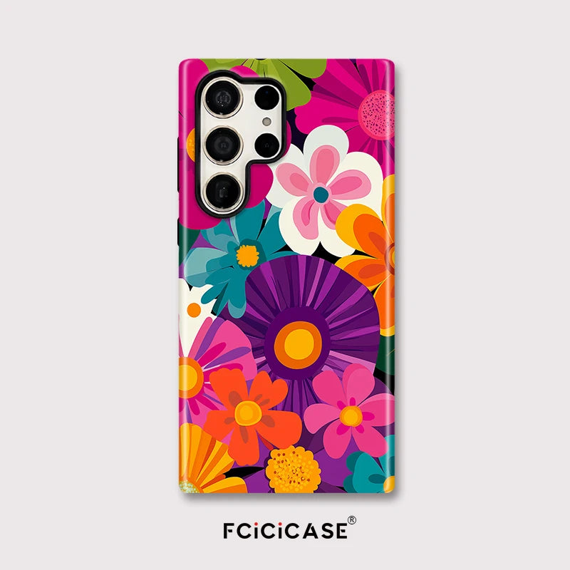 Fcicicase A56 5G Colorful Flower Phone Case For Samsung Galaxy S24 Plus S25 Ultra S23+ S20 FE A16 A26 A36 Matte Acrylic Cover