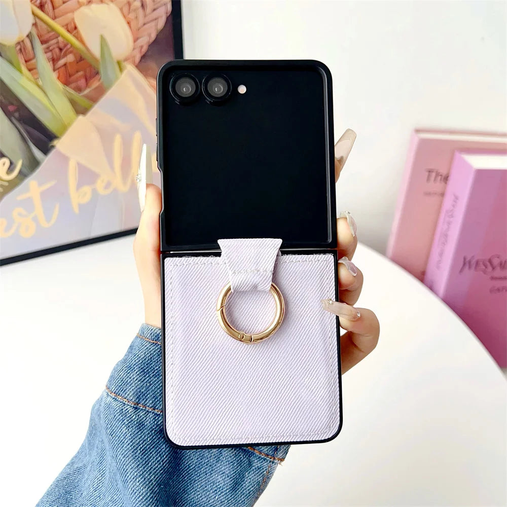 Leather Cowboy Pattern Phone Case for Samsung Galaxy Z Flip 7 6 5 4 3 Flip7 FE ZFlip7 ZFlip6 Hard Back Cover with Ring Bracket