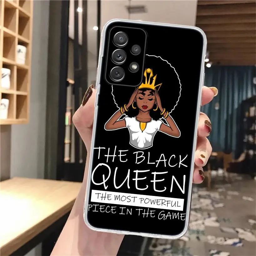 Black Girl Queen Melanin Poppin Soft Phone Case For Samsung Galaxy A14 A13 A12 A15 A54 A53 A52 A55 A34 A33 A32 A35 A24 A23 A22 A