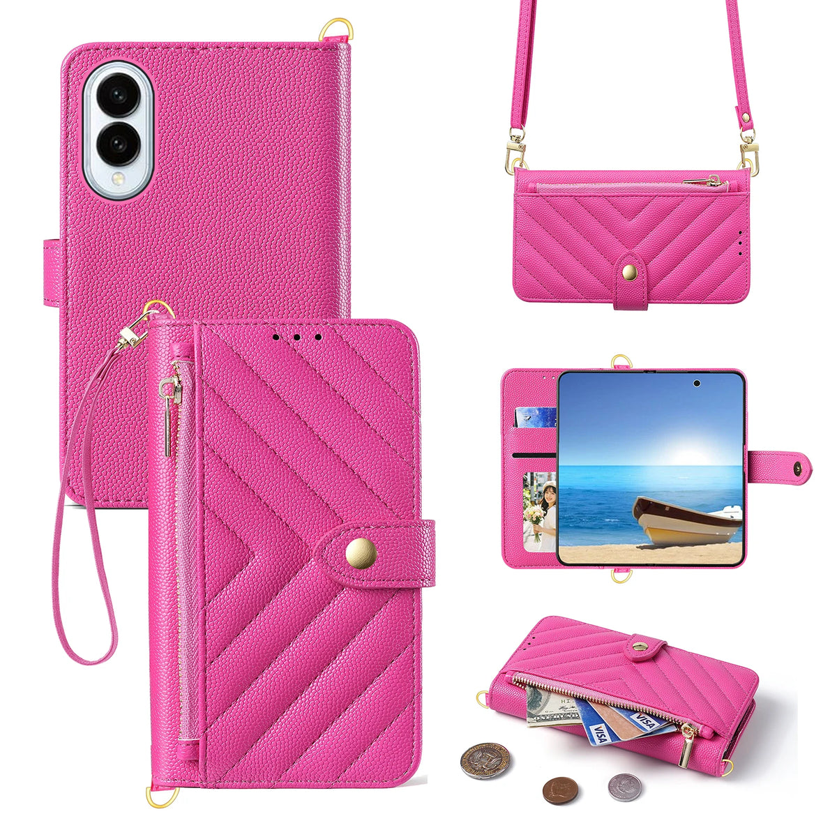 Crossbody Long Lanyard Zipper Cards Solt Wallet Leather Case for Samsung Galaxy Z Fold8 Fold 8 Wide Shockproof Book Stand Cover