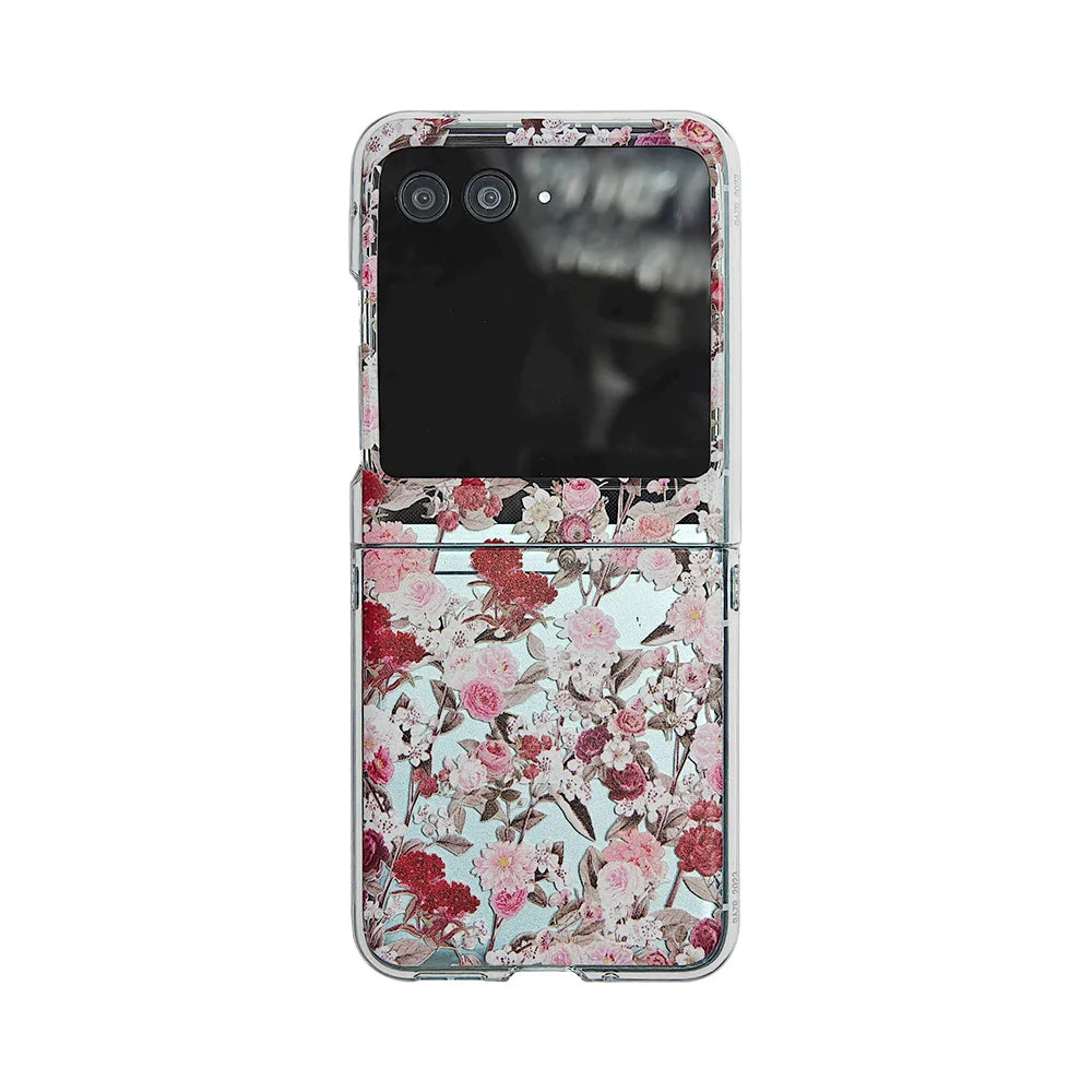 For Motorola Razr 40 50 Ultra 40Ultra Case Flower Transparent Bracelet Folding Shockproof Protection Hard Cover Accessories