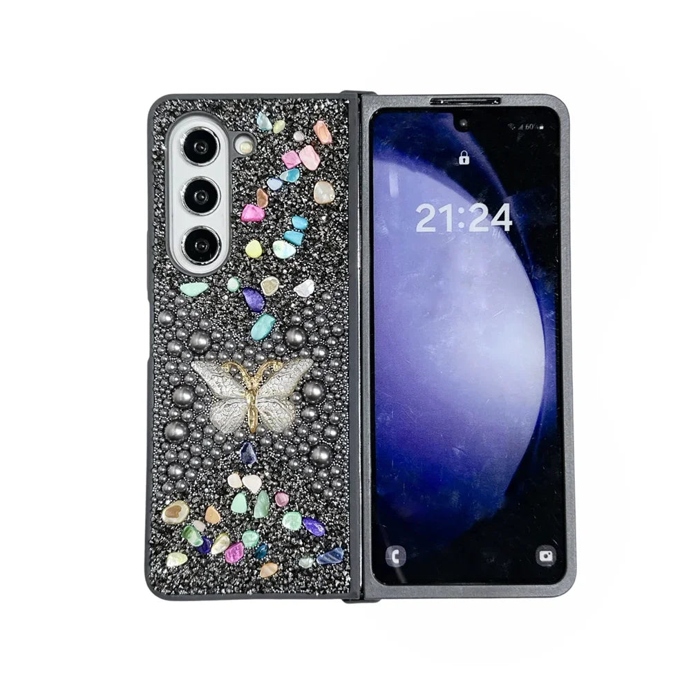 Brand New Unique Butterfly Colorful Jewelled Phone Case For Samsung Galaxy Z Fold 7 6 5 4 3 PC Hard Shell Protection Back Cover