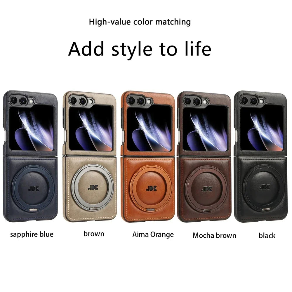 Rotation Bracket Leather Phone Case Magsafe Back Cover for Samsung Galaxy ZFlip6 5G ZFlip 7 6 5 4 3 Magnetic Wireless Charging