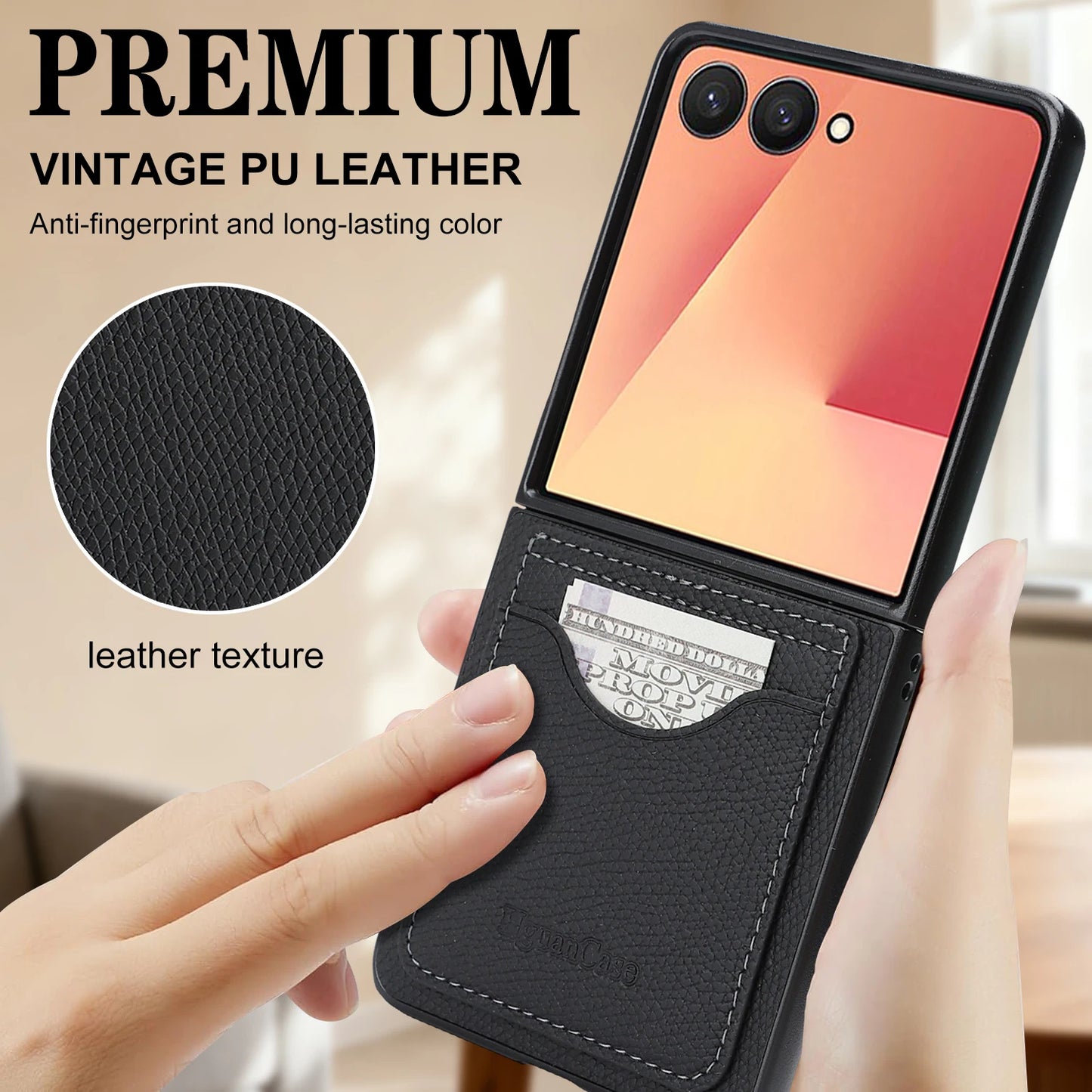 Leather Wallet Case for Samsung Galaxy Z Flip 7 6 5 4 3 Fe Flip7 Flip6 Flip5 Flip4 Flip3 Card Slots Holder Kickstand Phone Cover