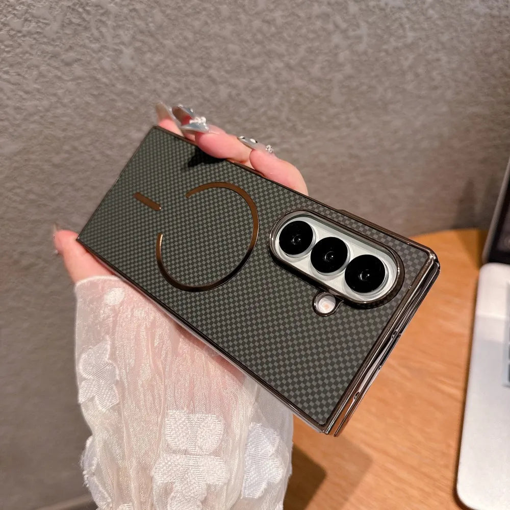 For Samsung Galaxy Z Fold 7 Case Hard Carbon fiber Magnetic wireless charging Protective Back Cover For Z Fold 7 6 5 4 3 Shell