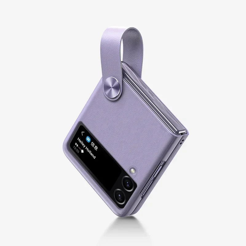 Matte Hand Strap Leather Holder Case for Samsung Galaxy Z Flip 3 4 5 6 5G Flip6 ZFlip4 Protection Luxury Foldable Fashion Cover