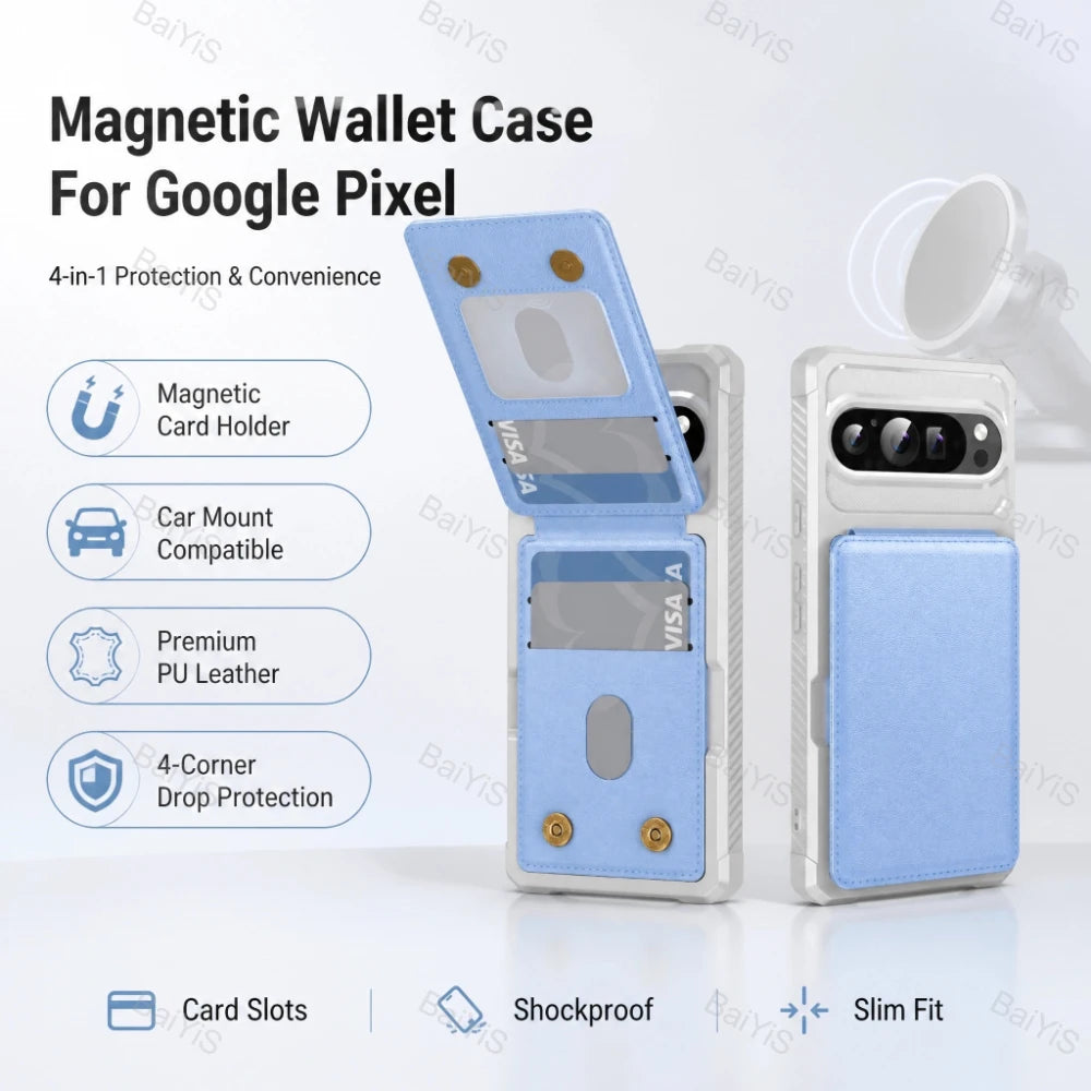 Card Slots Magnetic Foldable Kickstand Case for Google Pixel 11 10 9 Pro XL 8 7 Pro 10A 9A 8A 7A Luxury PU Leather Wallet Cover